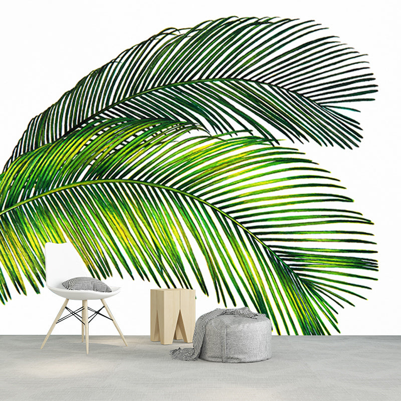 Tropical Leaves Mural Soft Color Stain Resistant Wall Art for Living Room