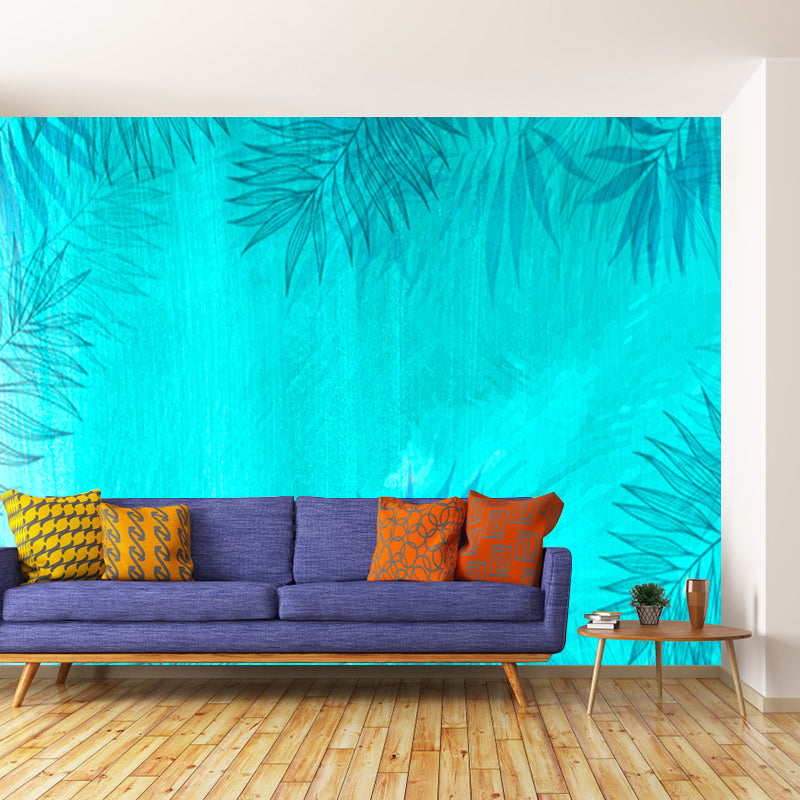 Tropical Plants Illustration Wall Decor Stain Resistant Wall Covering for Dining Room