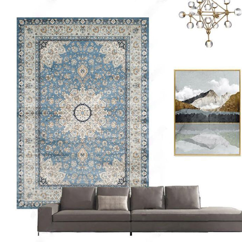 Moroccan Medallion Pattern Rug Polyester Indoor Carpet Non-Slip Backing Carpet for Living Room