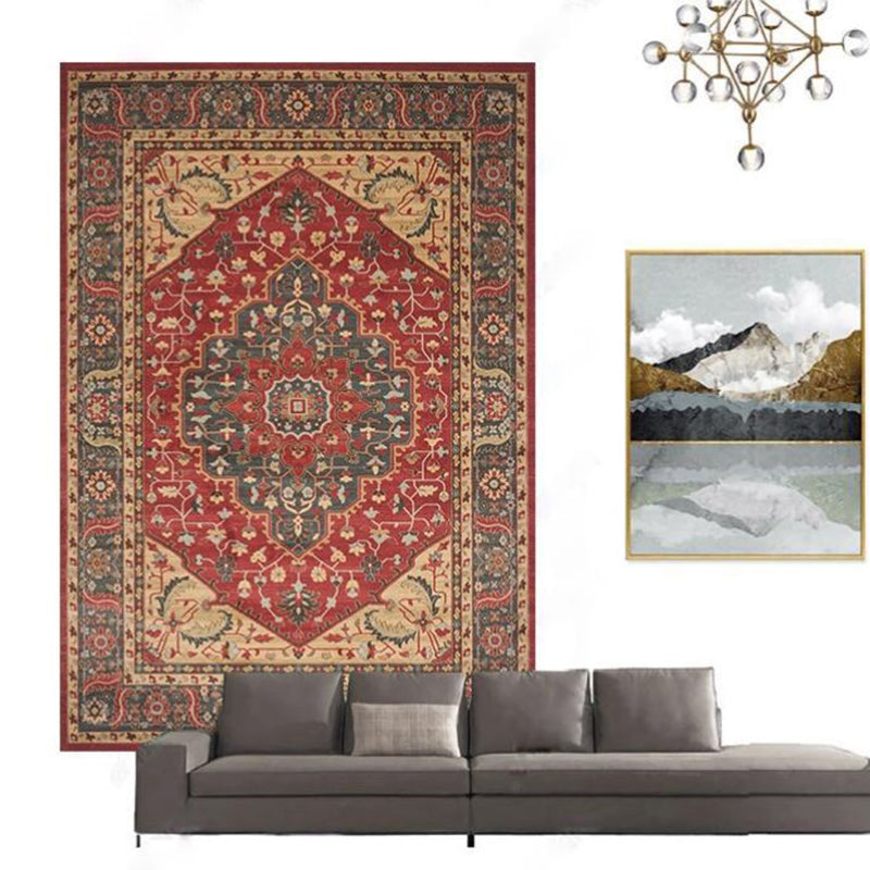 Moroccan Medallion Pattern Rug Polyester Indoor Carpet Non-Slip Backing Carpet for Living Room