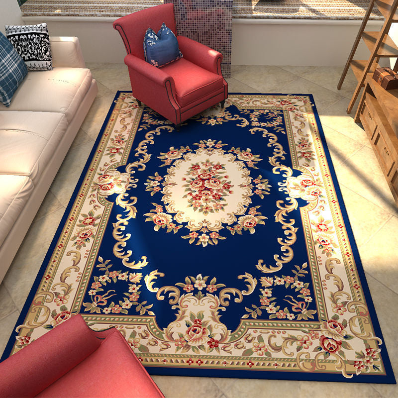 Geel traditioneel gebied tapijt Medaillonpatroon Polyester gebied Rug vlekbestendig vloerkleed voor slaapkamer