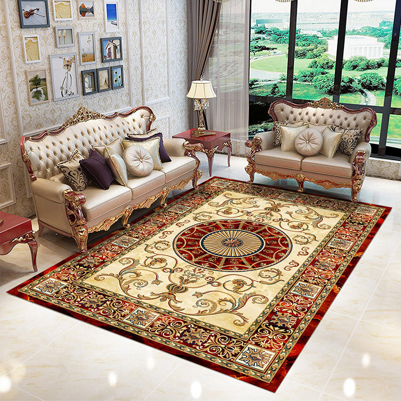 Stylish Traditional Carpet Medallion Print Polyester Area Rug Anti-Slip Area Rug for Home Decor