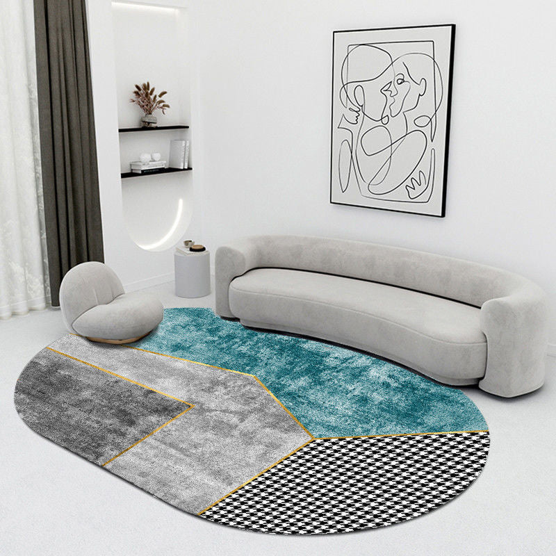 Modern Living Room Carpet Color Block Polyester Area Rug Stain Resistant Area Rug