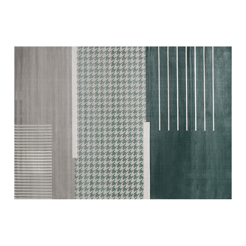 Green Living Room Area Carpet Color-Blcked Polyester Area Rug Stain Resistant Rug