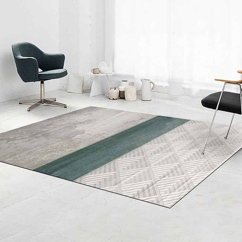 Green Living Room Area Carpet Color-Blcked Polyester Area Rug Stain Resistant Rug