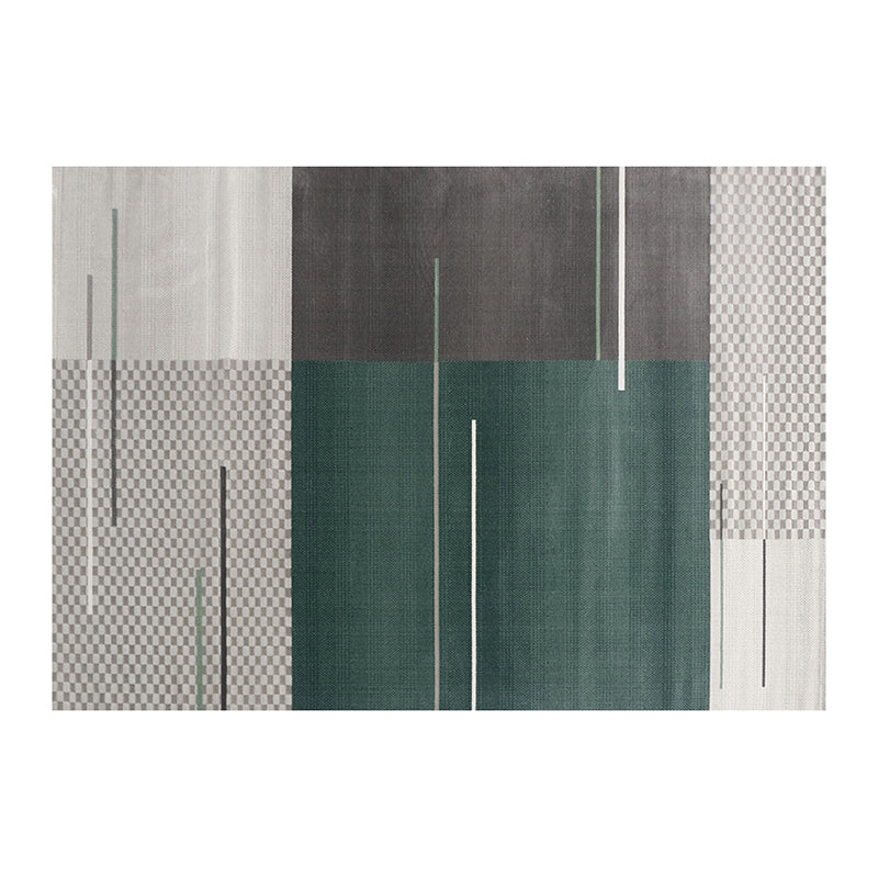 Green Living Room Area Carpet Color-Blcked Polyester Area Rug Stain Resistant Rug