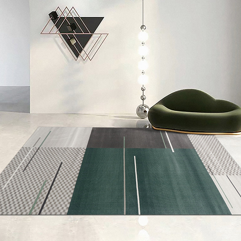 Green Living Room Area Carpet Color-Blcked Polyester Area Rug Stain Resistant Rug