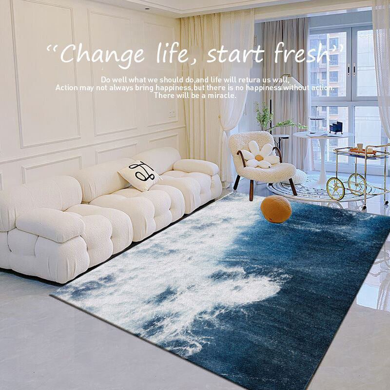 Blauw modern tapijt kleurblok polyester gebied tapijt vlekbestendig vloerkleed voor woningdecoratie