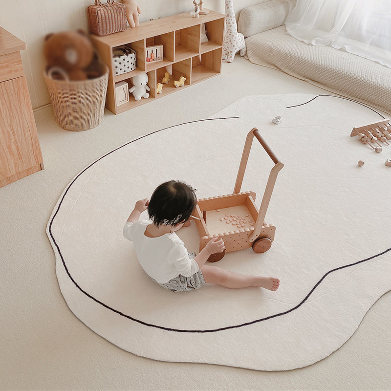 White Line Pattern Area Rug Polyester Area Carpet Non-Slip Backing Rug for Living Room