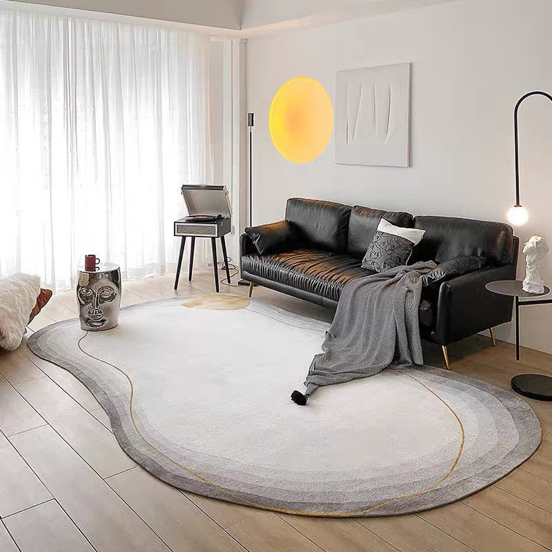 White Line Pattern Area Rug Polyester Area Carpet Non-Slip Backing Rug for Living Room