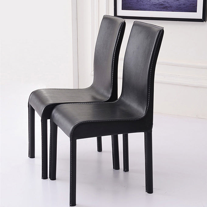 Chaise d'appoint en cuir pour restaurant contemporain Chaise de salle à manger à dossier solide (Ensemble de 2)