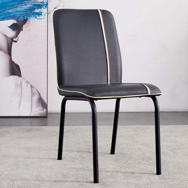 Silla lateral de comedor de metal contemporáneo, silla sin brazos con respaldo sólido