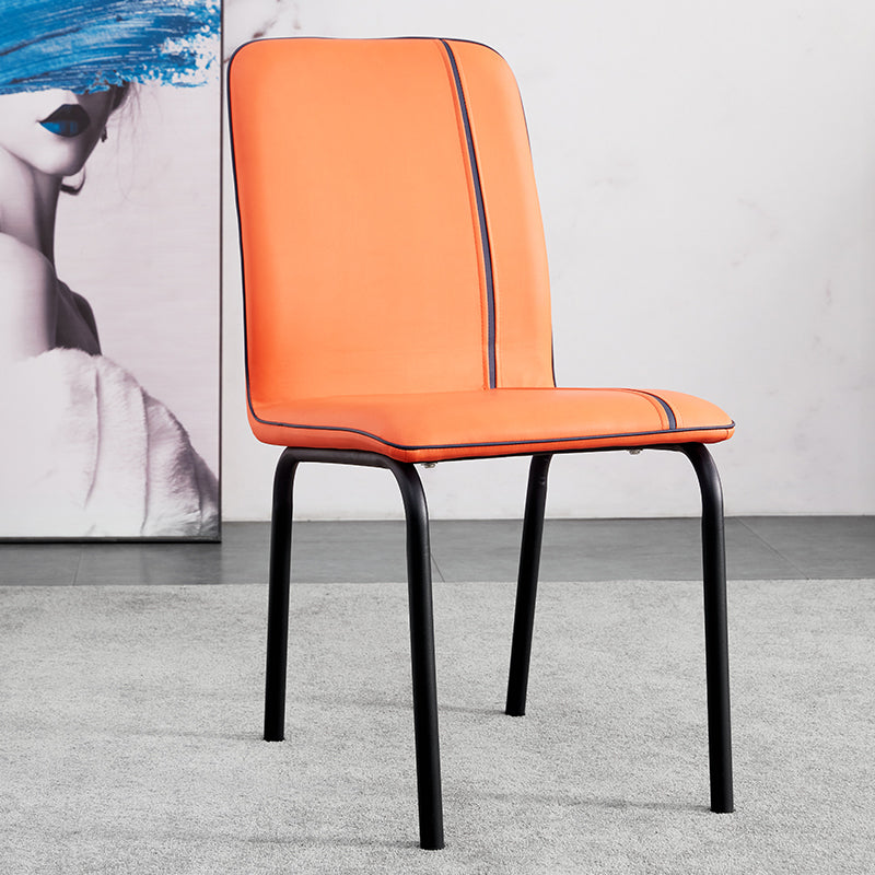 Silla lateral de comedor de metal contemporáneo, silla sin brazos con respaldo sólido