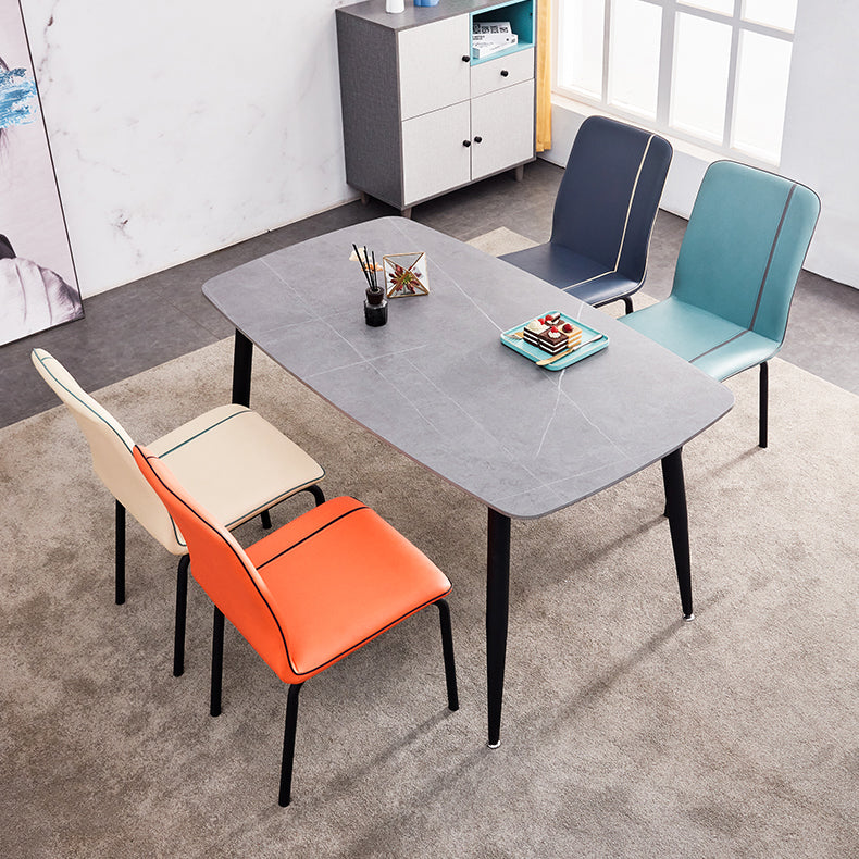 Silla lateral de comedor de metal contemporáneo, silla sin brazos con respaldo sólido