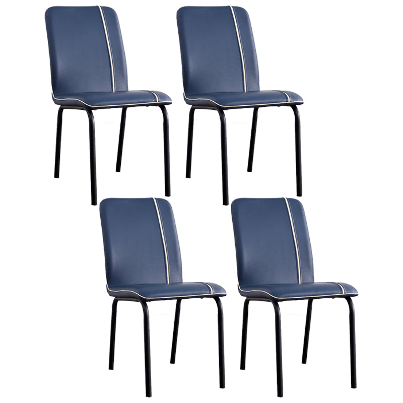 Silla lateral de comedor de metal contemporáneo, silla sin brazos con respaldo sólido