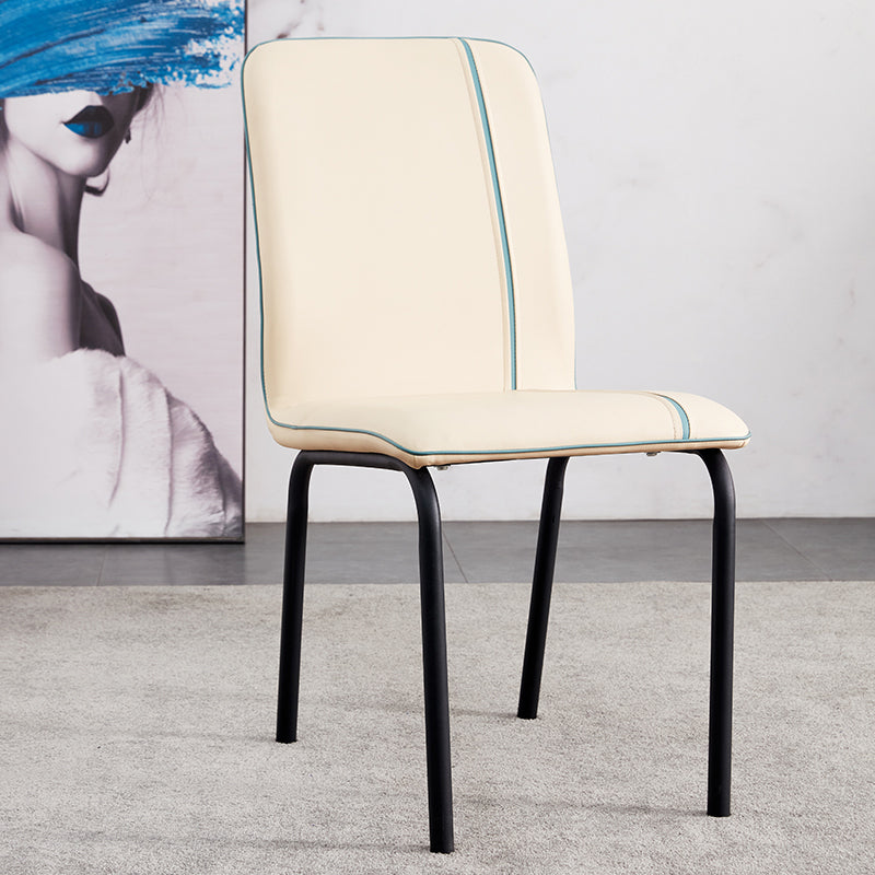 Silla lateral de comedor de metal contemporáneo, silla sin brazos con respaldo sólido