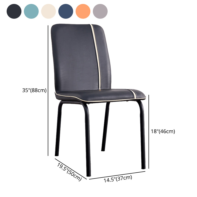 Silla lateral de comedor de metal contemporáneo, silla sin brazos con respaldo sólido