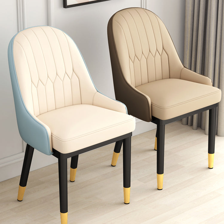 Sillas de comedor de metal Glam, sillones tapizados de piel sintética de tela