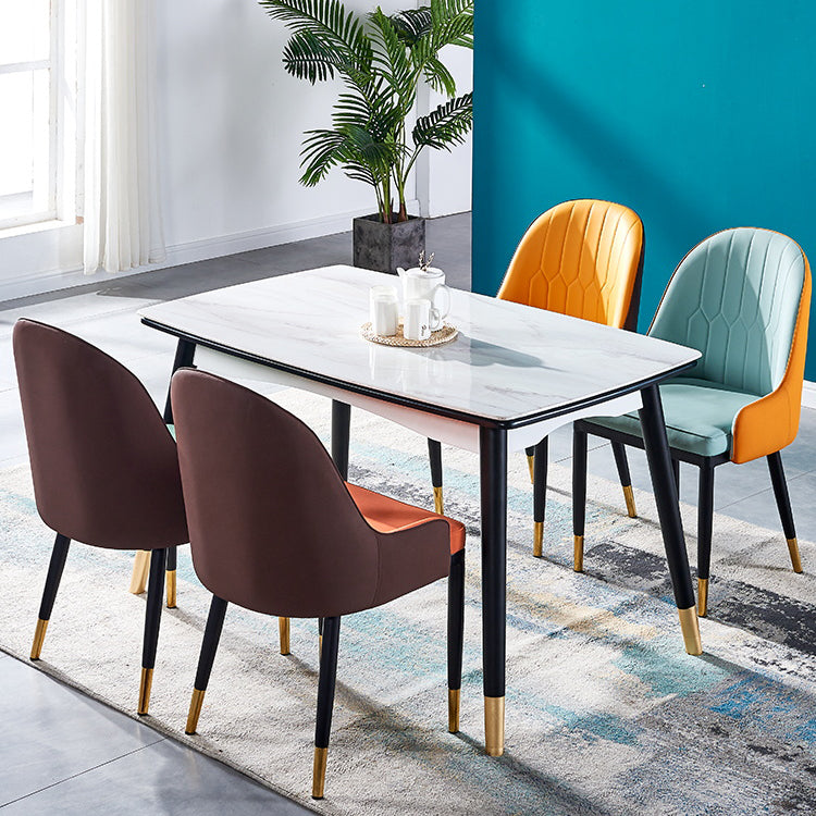 Sillas de comedor de metal Glam, sillones tapizados de piel sintética de tela
