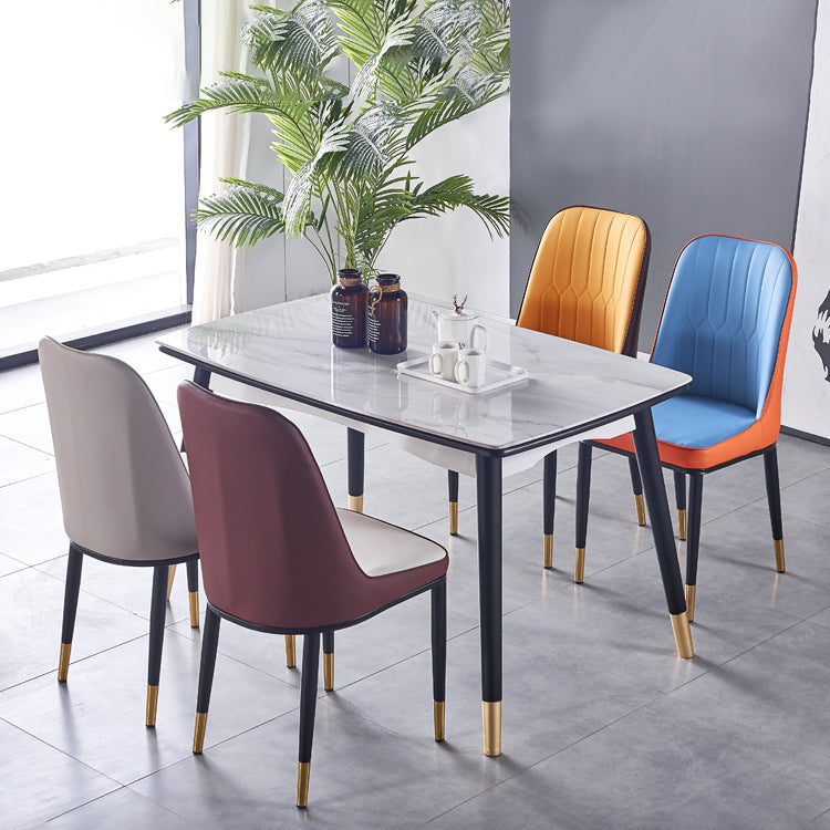 Sillas de comedor de metal Glam, sillones tapizados de piel sintética de tela