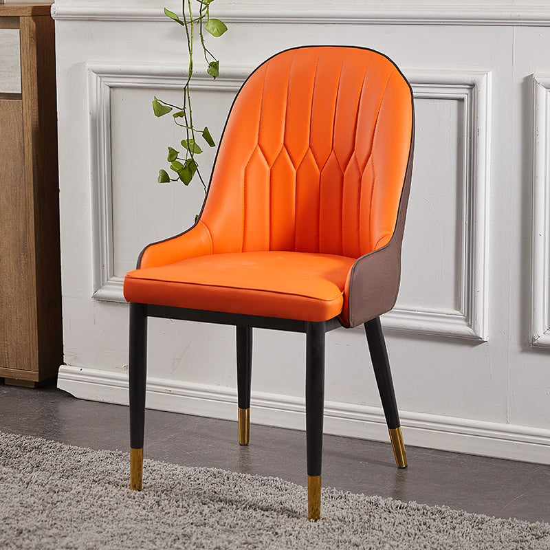 Sillas de comedor de metal Glam, sillones tapizados de piel sintética de tela