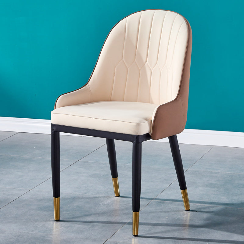 Sillas de comedor de metal Glam, sillones tapizados de piel sintética de tela