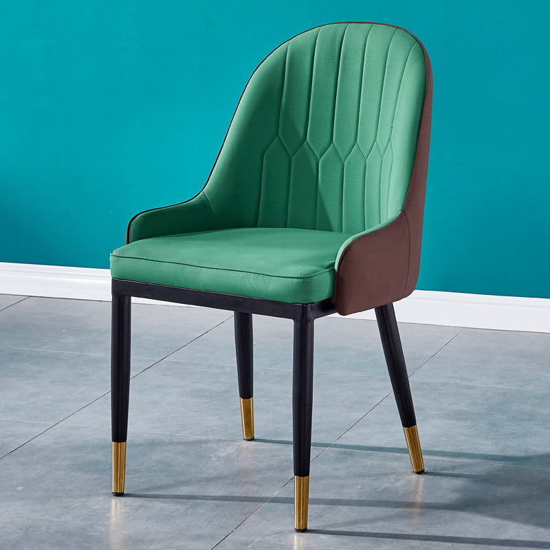 Sillas de comedor de metal Glam, sillones tapizados de piel sintética de tela