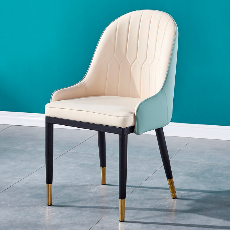 Sillas de comedor de metal Glam, sillones tapizados de piel sintética de tela