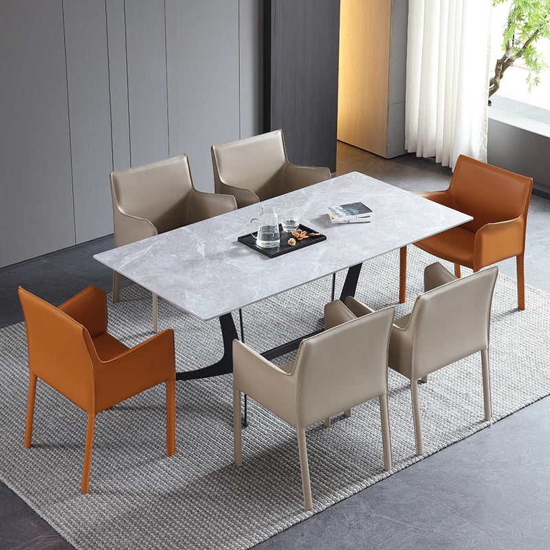 Chaises de salle à manger modernes en métal avec accoudoirs en cuir pour restaurant (Ensemble de 2)