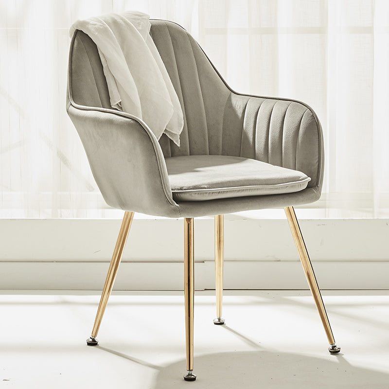 Scandinavian Style Dining Chair Metal Home Cushioned Solid Back Chair with Arm