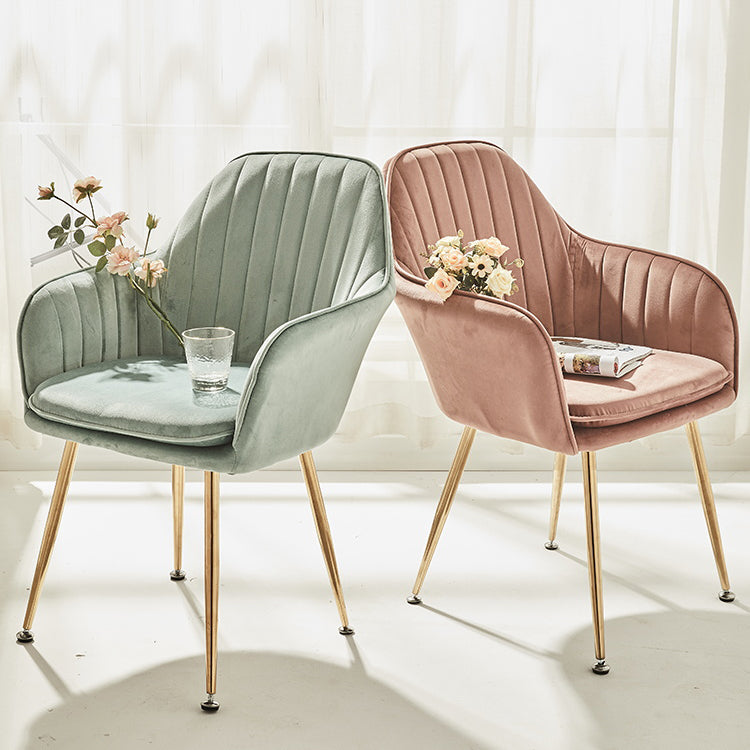 Scandinavian Style Dining Chair Metal Home Cushioned Solid Back Chair with Arm