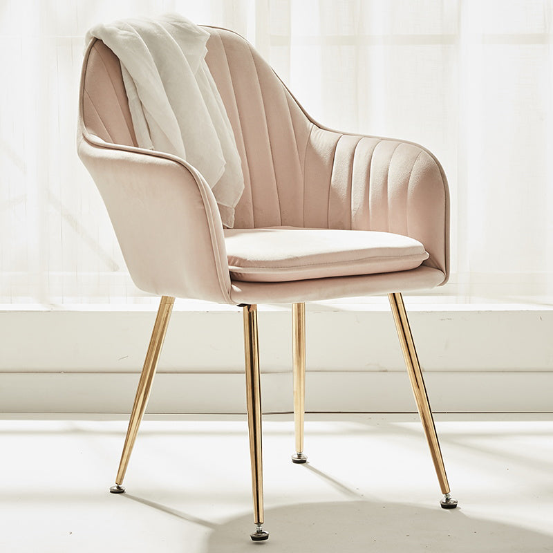 Scandinavian Style Dining Chair Metal Home Cushioned Solid Back Chair with Arm