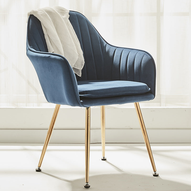 Scandinavian Style Dining Chair Metal Home Cushioned Solid Back Chair with Arm
