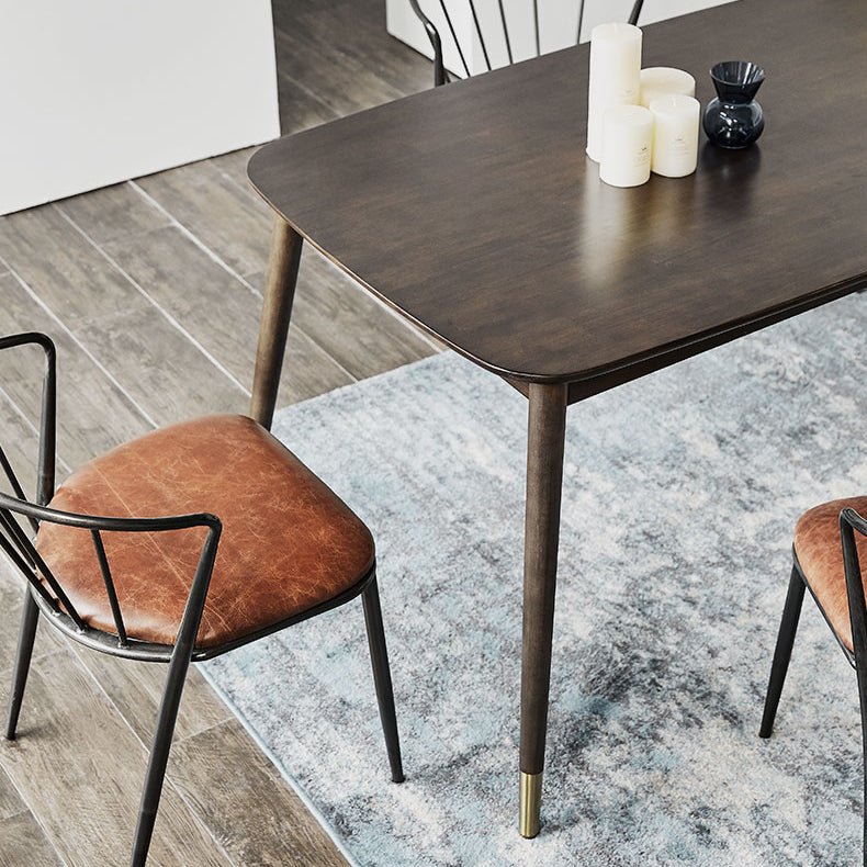 Rectangle 4 Legs Luxury Style Dining Table Wood Color Fixed Table of Solid Rubberwood