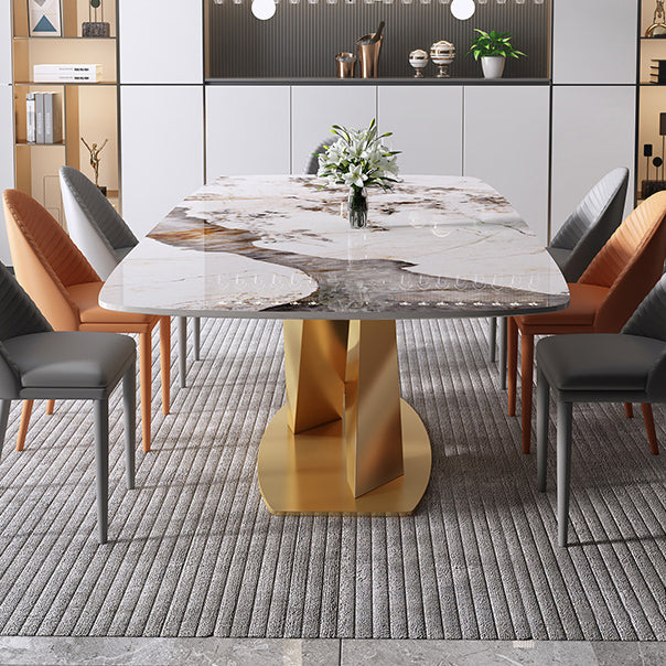 Mesa de comedor de lujo rectángulo Tono blanco Fijación de piedra sinterizada