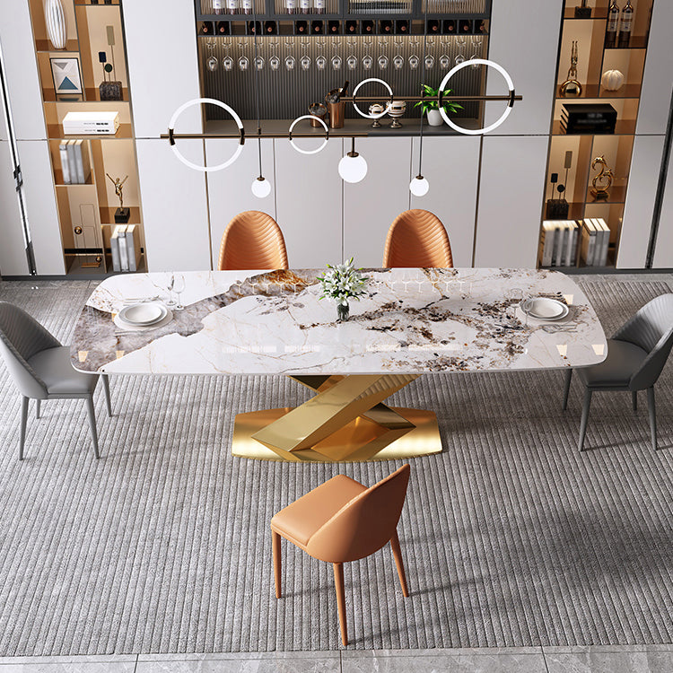 Mesa de comedor de lujo rectángulo Tono blanco Fijación de piedra sinterizada