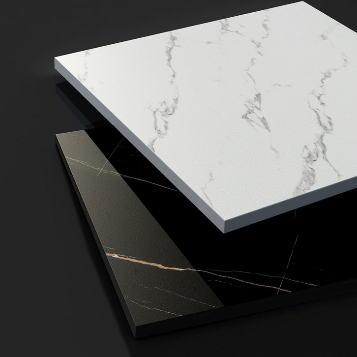 Traditional Luxury Round Dinner Table Sintered Stone Table with Black Frame