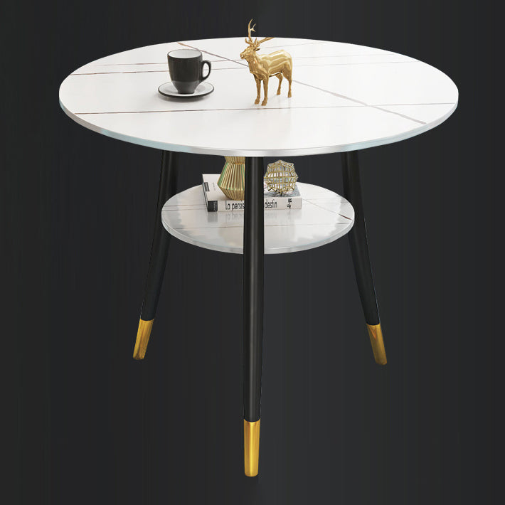 Traditional Luxury Round Dinner Table Sintered Stone Table with Black Frame