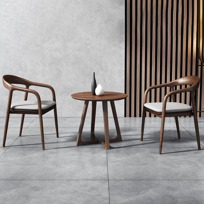 Round Casual Dining Table Wood Color Fixed Table with Ashwood Solid Wood