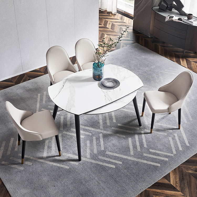 Simplicity Style Round Dining Table Stone Drop-Leaf Dinner Table with 4 Legs