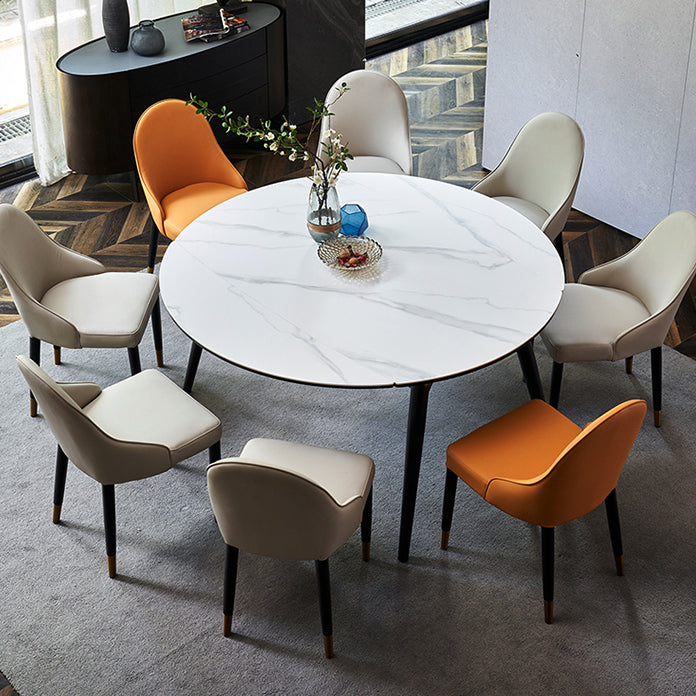 Simplicity Style Round Dining Table Stone Drop-Leaf Dinner Table with 4 Legs