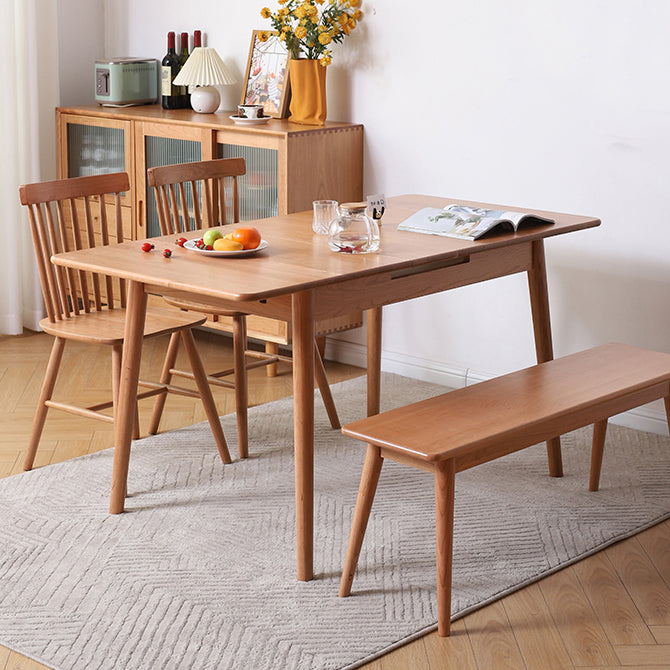 Extendable Cherry Wood Dining Table in Nature Rectangle Kitchen Table with 4 Legs