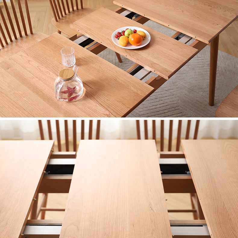 Extendable Cherry Wood Dining Table in Nature Rectangle Kitchen Table with 4 Legs