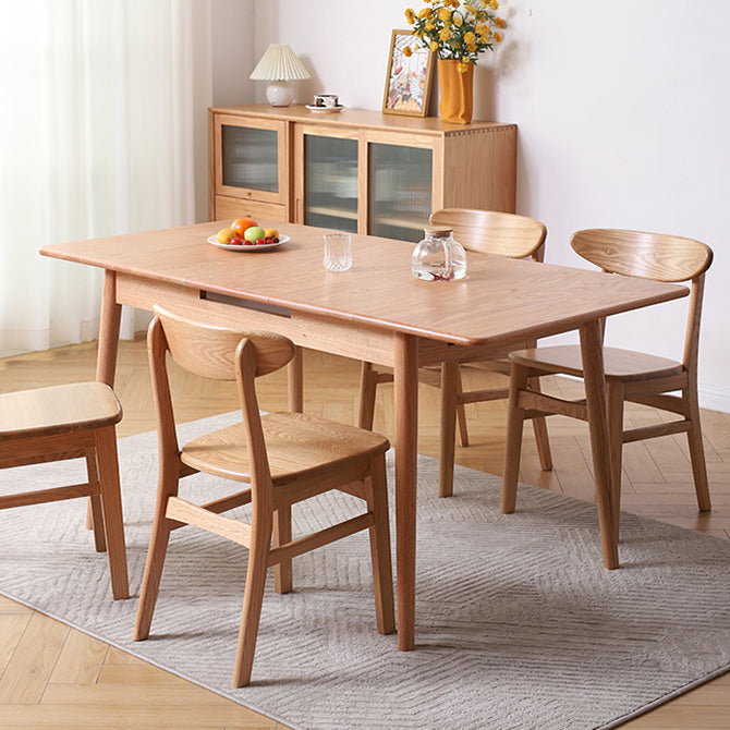 Extendable Cherry Wood Dining Table in Nature Rectangle Kitchen Table with 4 Legs