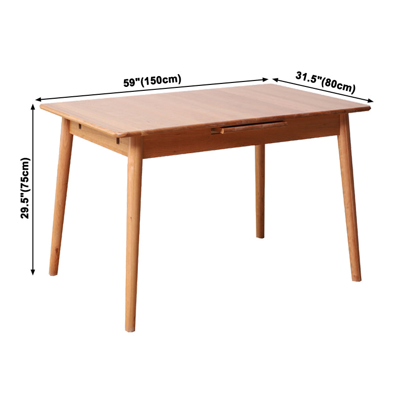 Extendable Cherry Wood Dining Table in Nature Rectangle Kitchen Table with 4 Legs