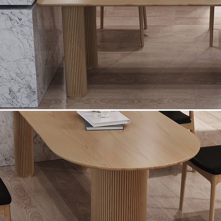 Free Form Pine Wood Dining Table in Nature/Walnut Modern Island Table with 3 Legs