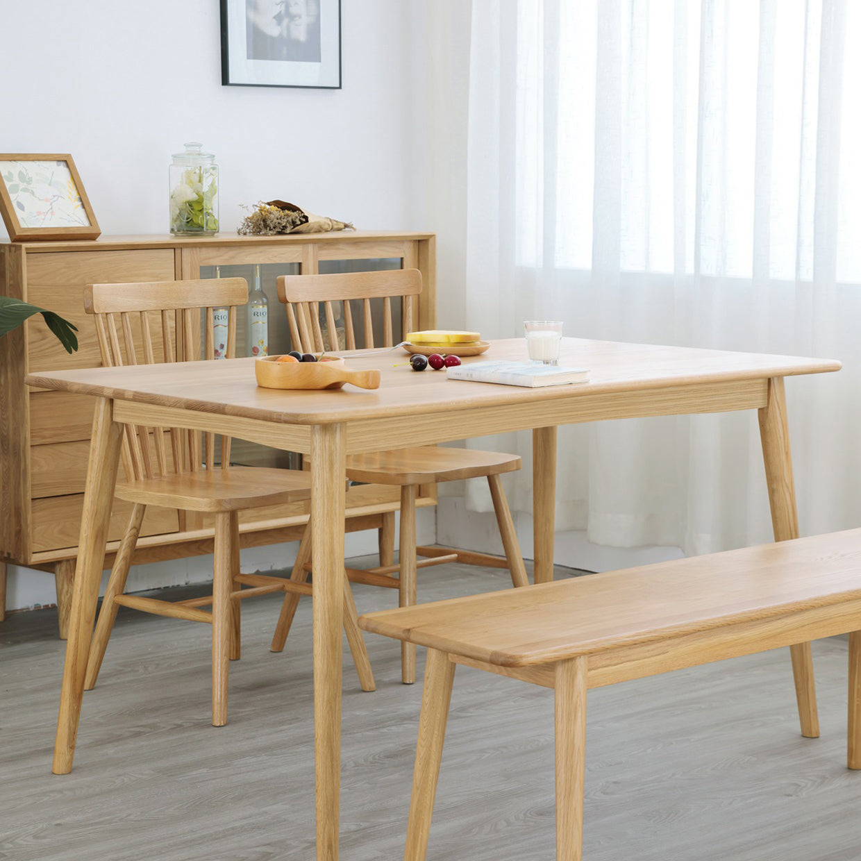 Rectangle Oak Wood Dining Table in Nature Modern Kitchen Table with 4 Legs