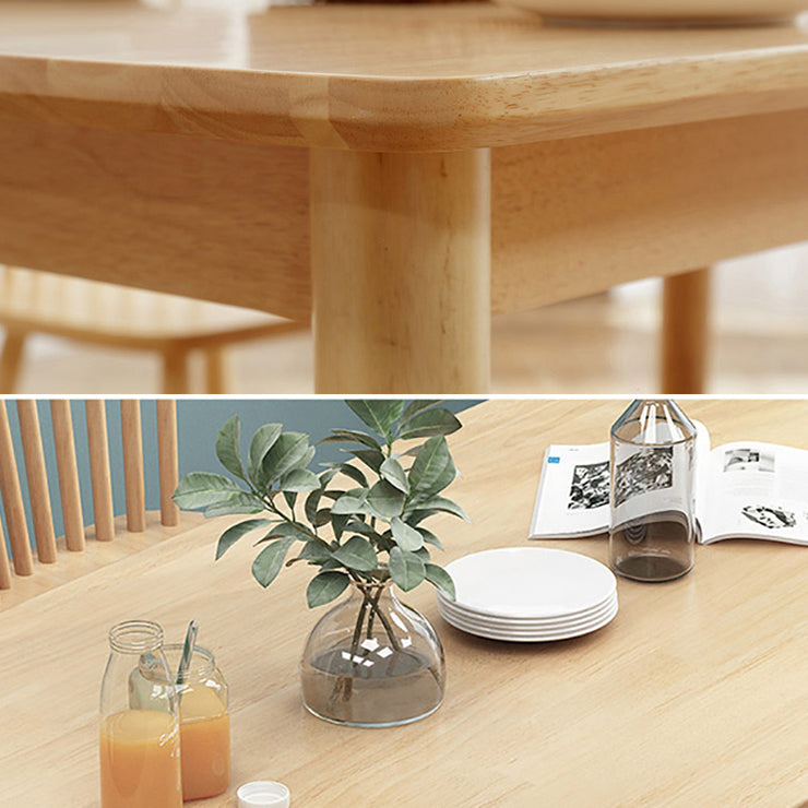 Mesa de comedor rectangular de madera, mesa moderna de madera de caucho en color natural/nogal con 4 patas
