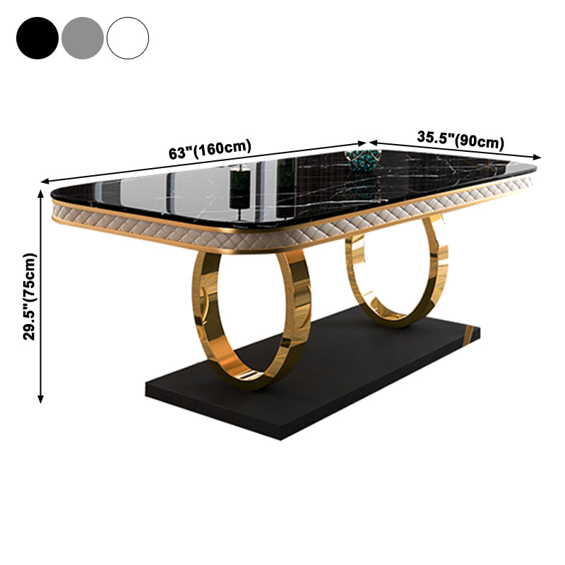 Traditional Luxury Rectangle Dining Table Sintered Stone Table with Gold Trestle Base
