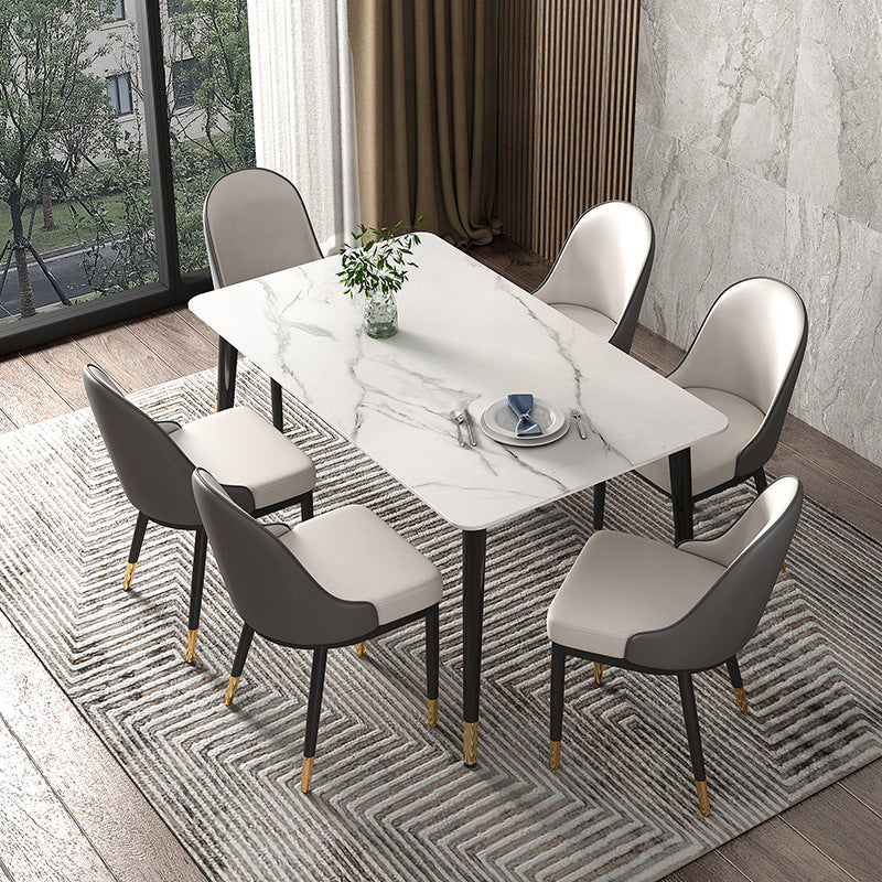 Table à manger de luxe traditionnelle Table à manger en pierre fritrée avec 4 jambes pour salle à manger